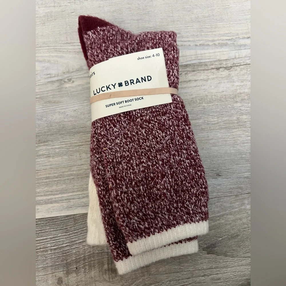 Lucky Brand 2 Pair Boot Socks Super Soft Cozy Crew Marled Red OS
